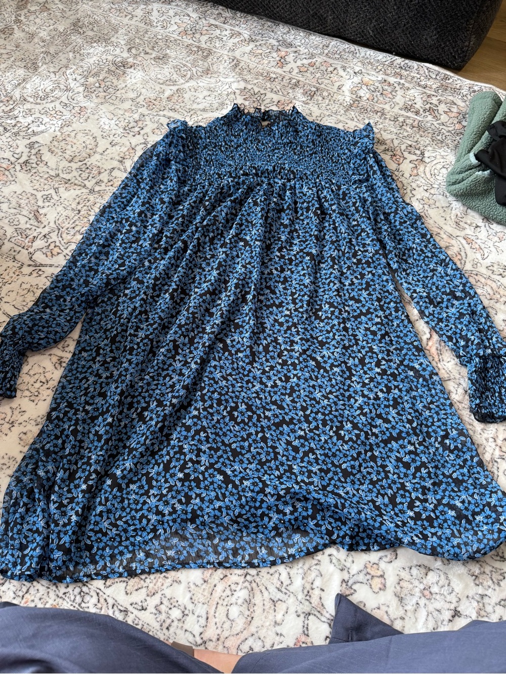 miami Black and Blue Floral Midi Dress